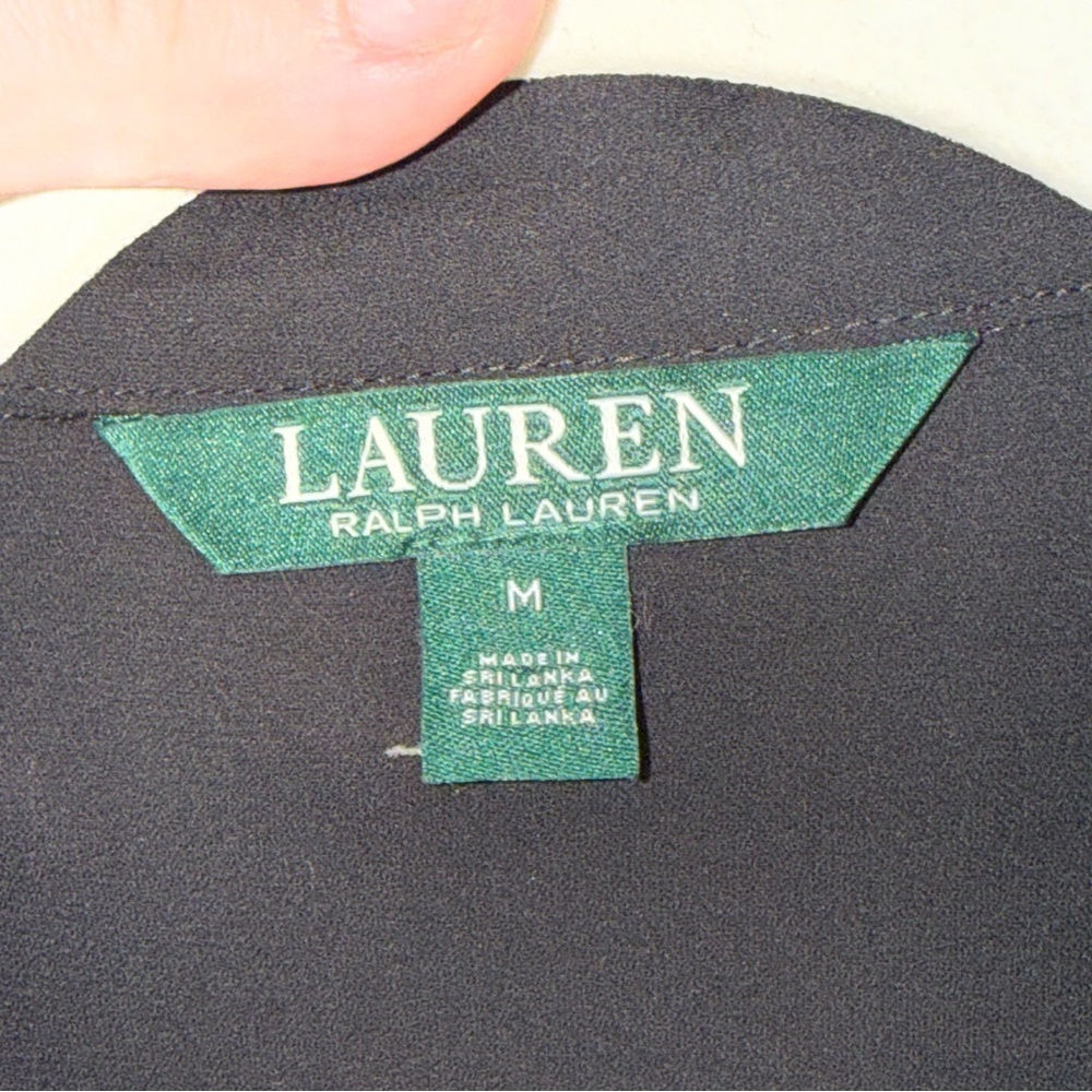Lauren Ralph Lauren Black Draped Surplice V-Neck Collared Blouse M EUC Top - Picture 3 of 3